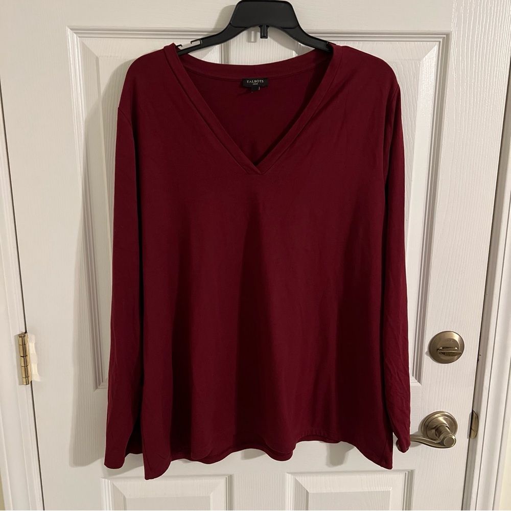 Talbots top plus size 2X burgundy long sleeve rayon spandex